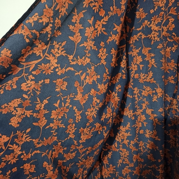 I Joah Floral Kimono Duster Cardigan Womens Large Navy Blue Brown Open Front Top - Picture 6 of 8
